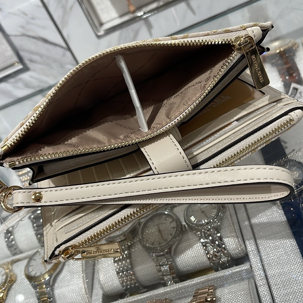 Michael Kors Jet Set Travel Large Double-Zip Wristlet-Wallet-PhoneHolder Pale - Picture 11 of 16